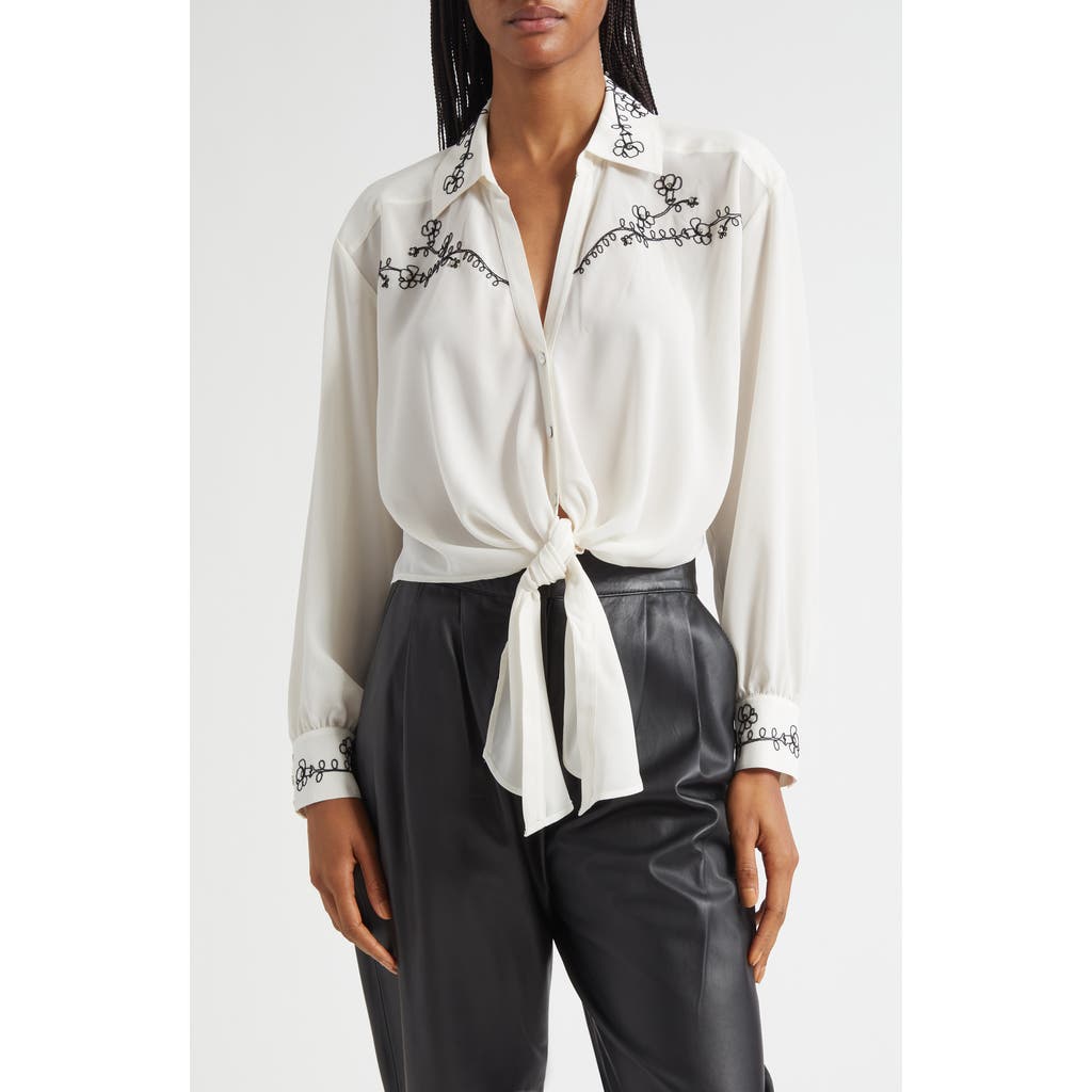 Cinq À Sept Marnna Embellished Tie Front Shirt In Gray