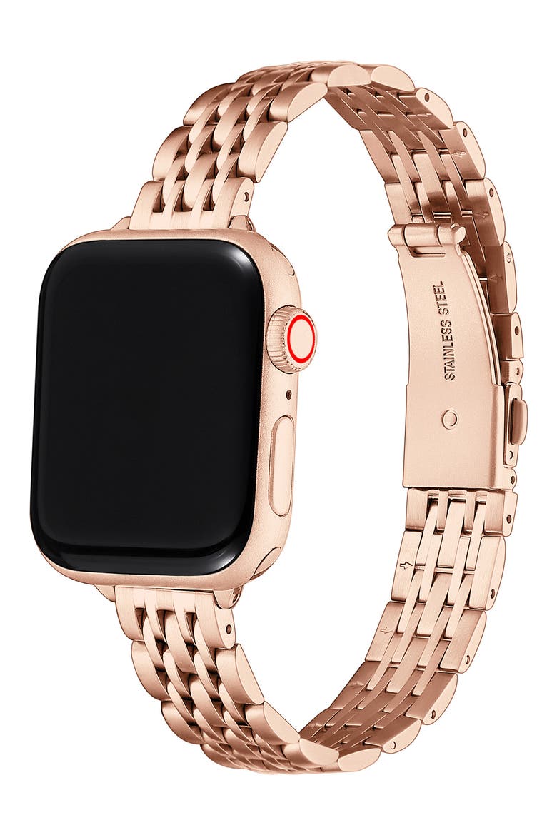 Rainey Skinny Stainless Steel Apple Watch® Watchband, Alternate, color, ROSE GOLD