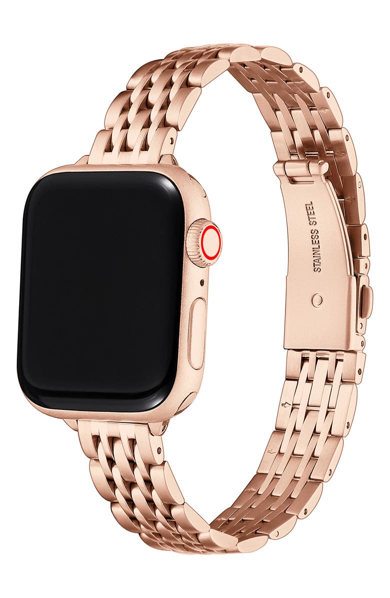 The Posh Tech Rainey Skinny Stainless Steel Apple Watch<sup>®</sup> Watchband, Alternate, color, Rose Gold