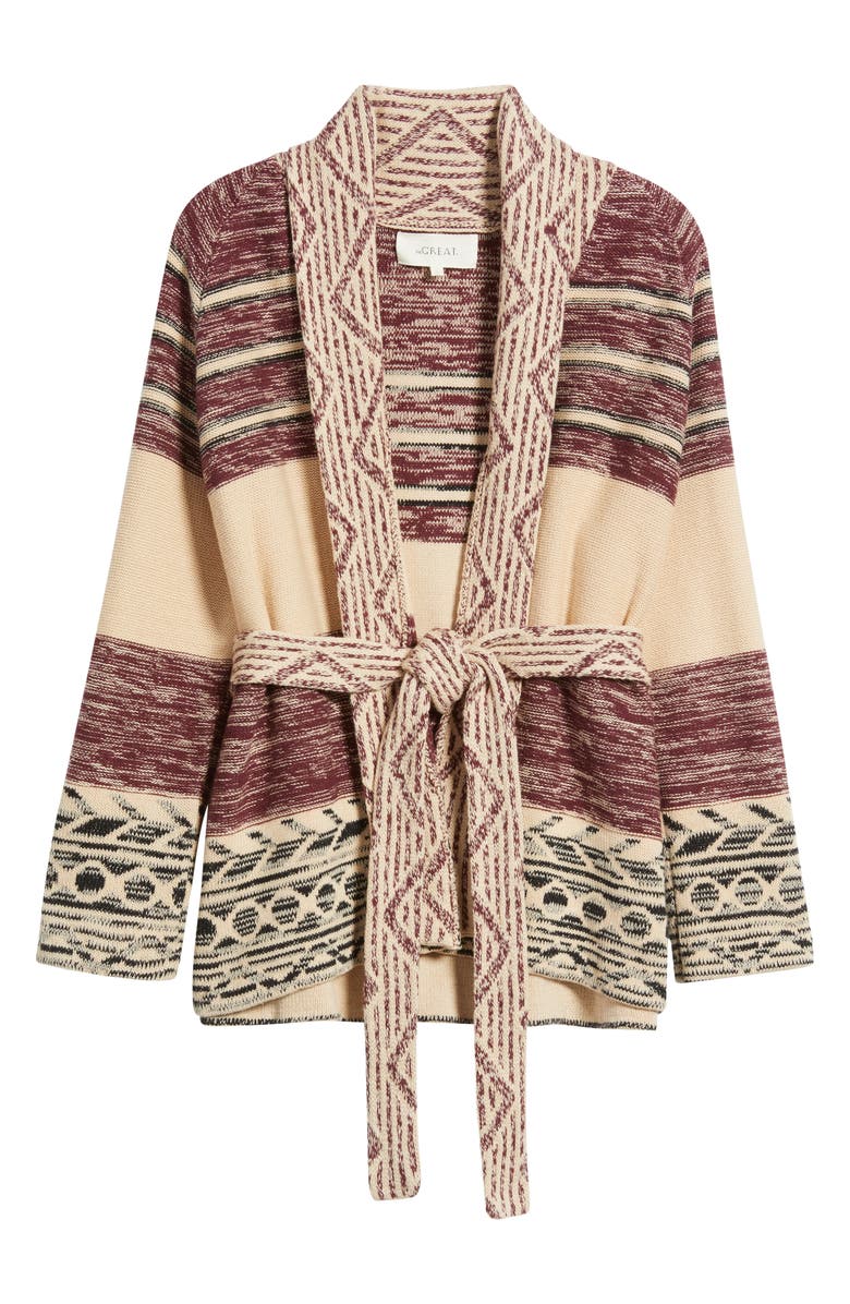 THE GREAT. The Riding Tie Waist Cardgian, Alternate, color, Rusted Red Multi