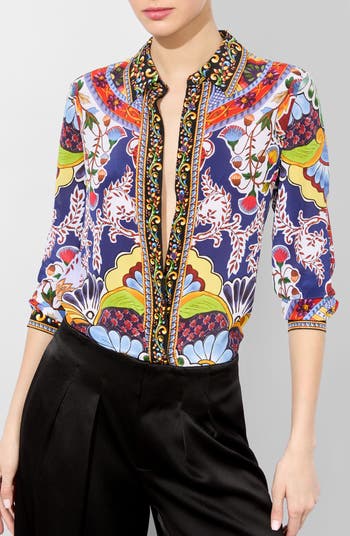 【あすつく】 Print Mixed Willa Olivia + Alice Silk Shirt Button-Up トップス