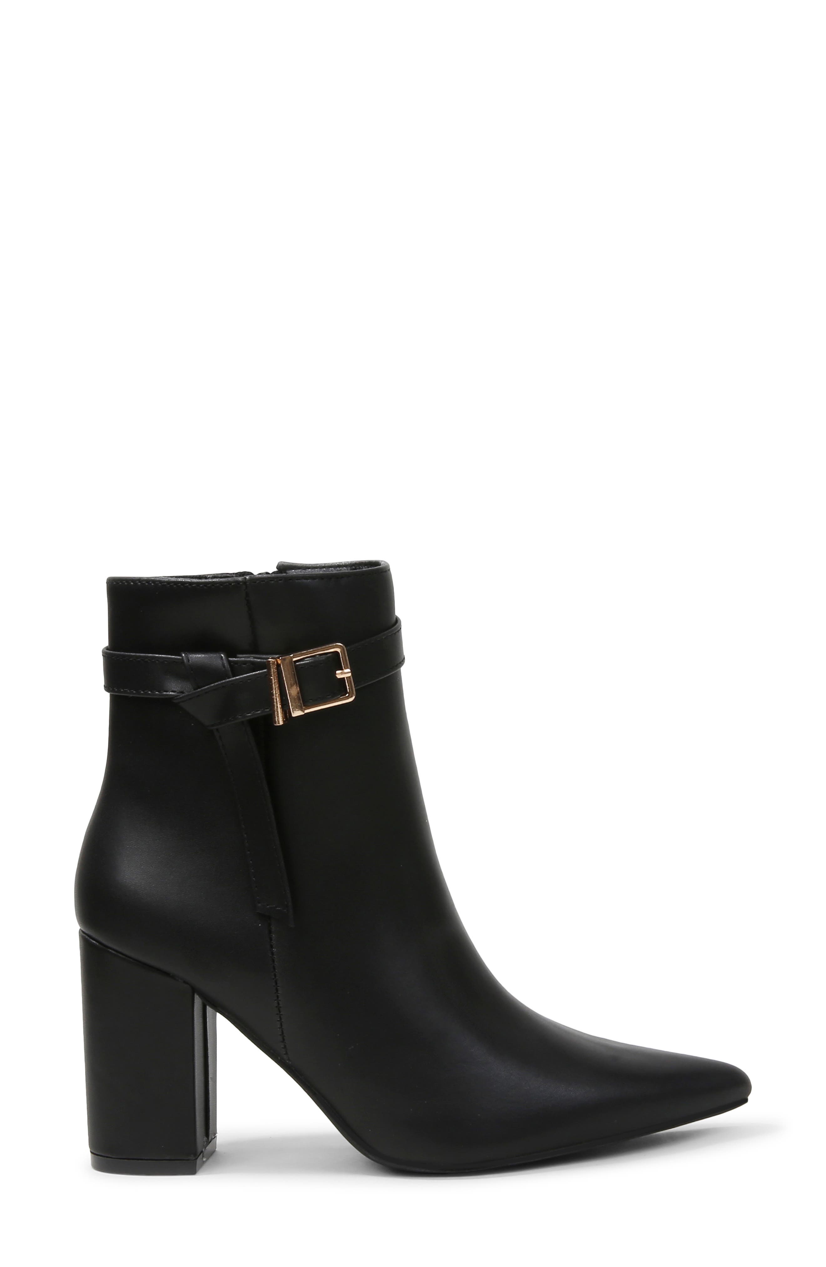 Blanche Faux Leather Pointed Toe Bootie, Alternate, color, BLACK