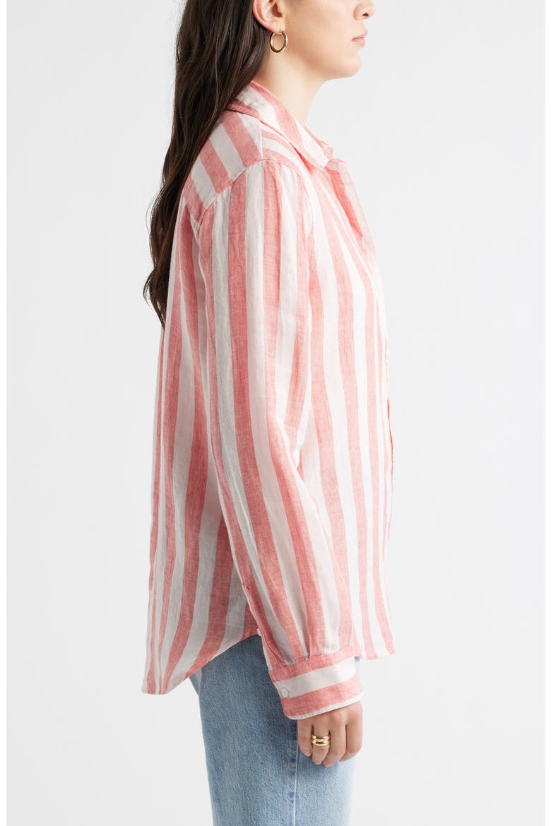 Casual Linen Button-Up Shirt, Alternate, color, PINK- CORAL CABANA STRIPE