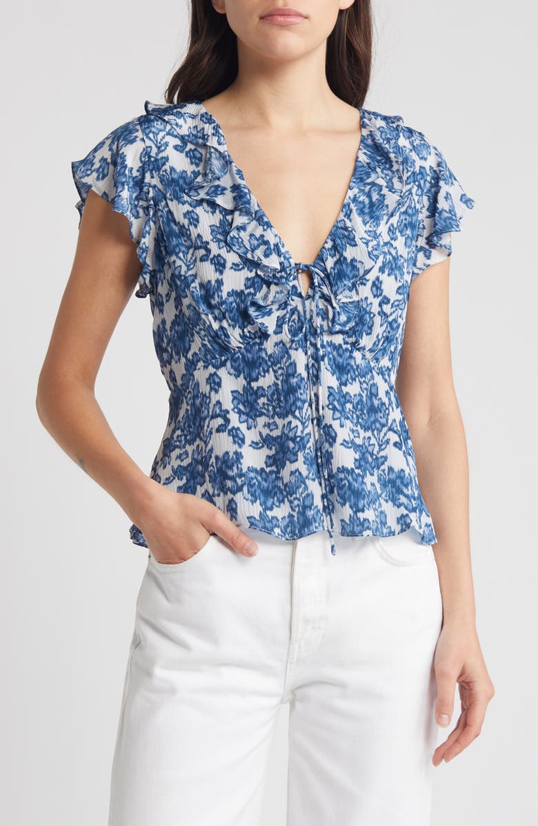 Rails Carmine Floral Flutter Sleeve Top, Main, color, Chambray Floral