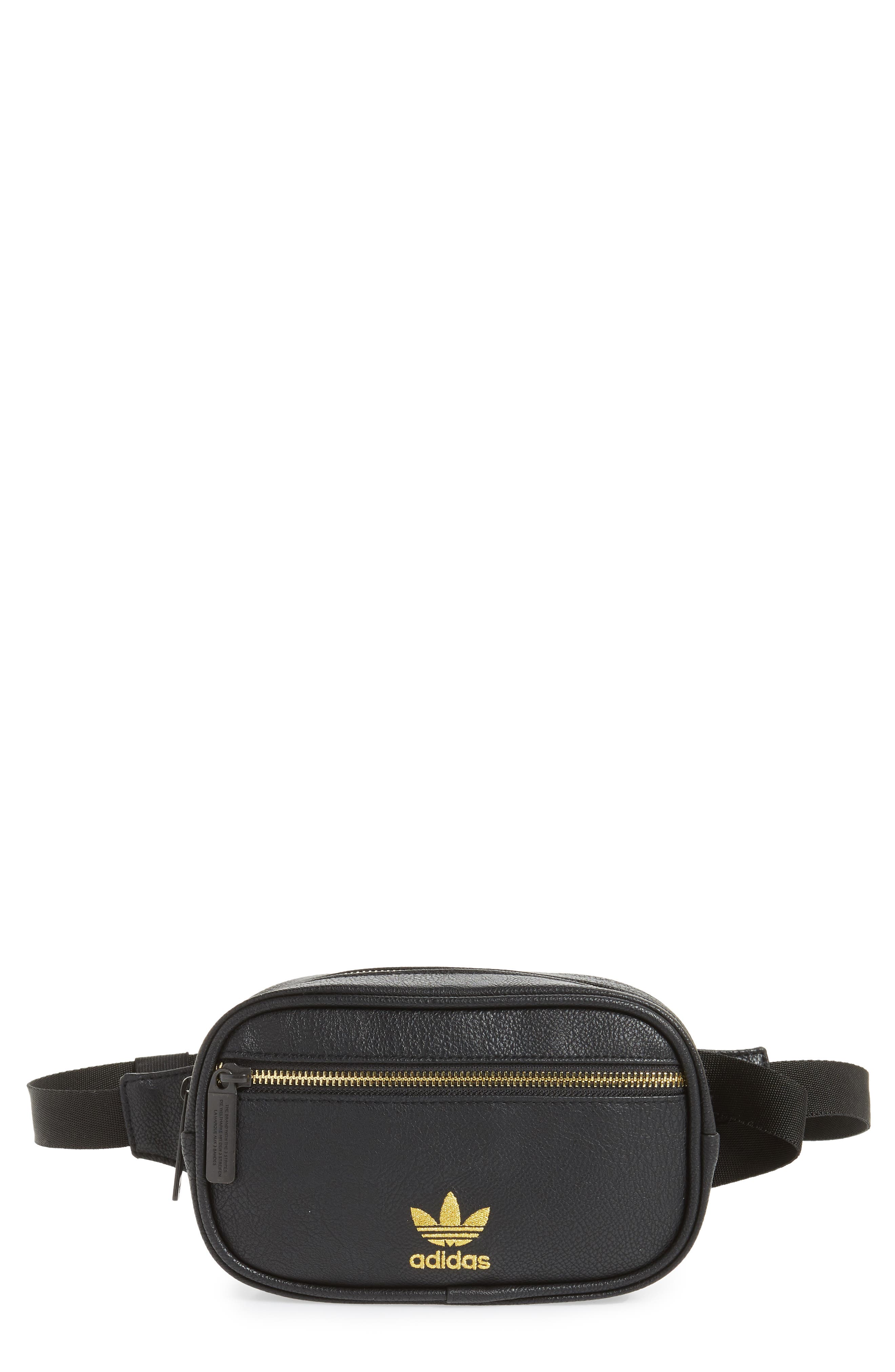 adidas Ori Faux Leather Fanny Pack, Main, color, BLACK