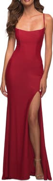 La Femme Long Prom Dress in Luxurious Jersey with Slit