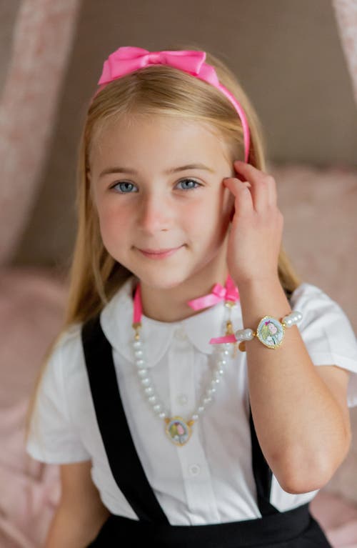 Bits & Bows Eloise X Bow Pearls Cameo Bracelet In Pink