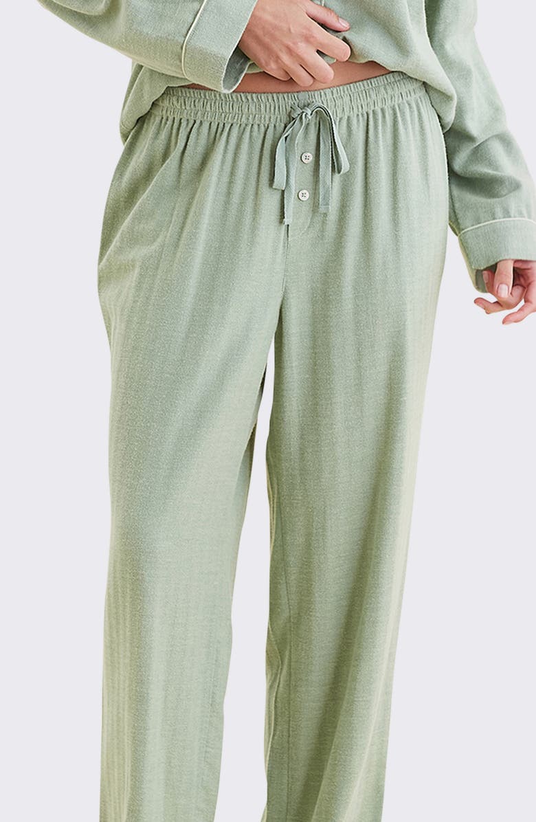 Papinelle Herringbone Supersoft Brushed Organic Cotton Pajamas, Alternate, color, Winter Green