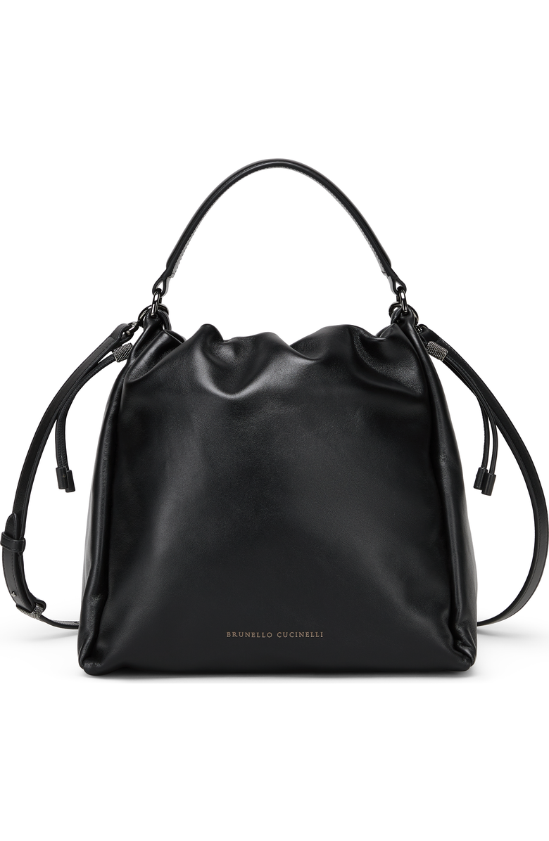 Brunello Cucinelli Soft leather Mellow Bucket bag, Main, color, Black
