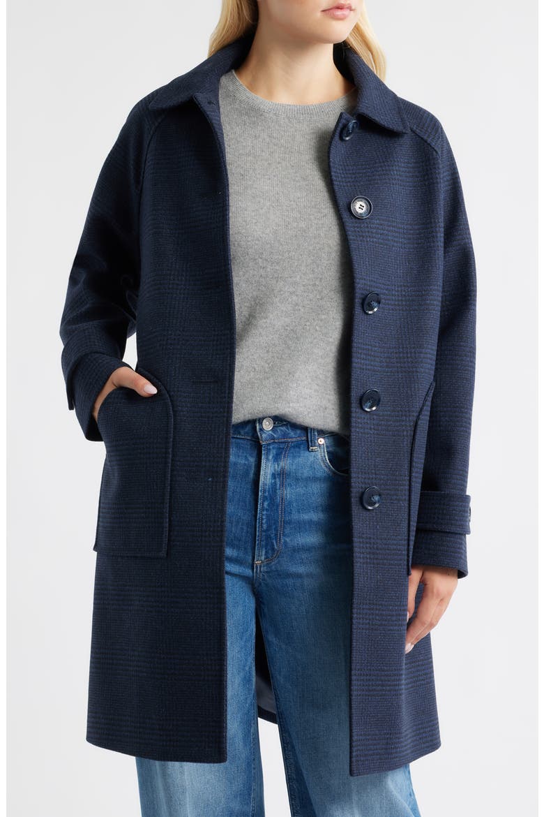 Plaid Slim Balmacaan Coat, Alternate, color, NAVY