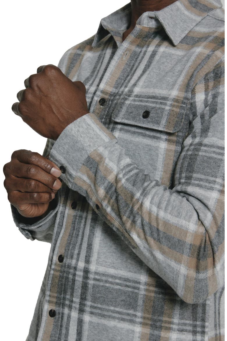 Generation Plaid Stretch Flannel Button-Up Overshirt, Alternate, color, GREY
