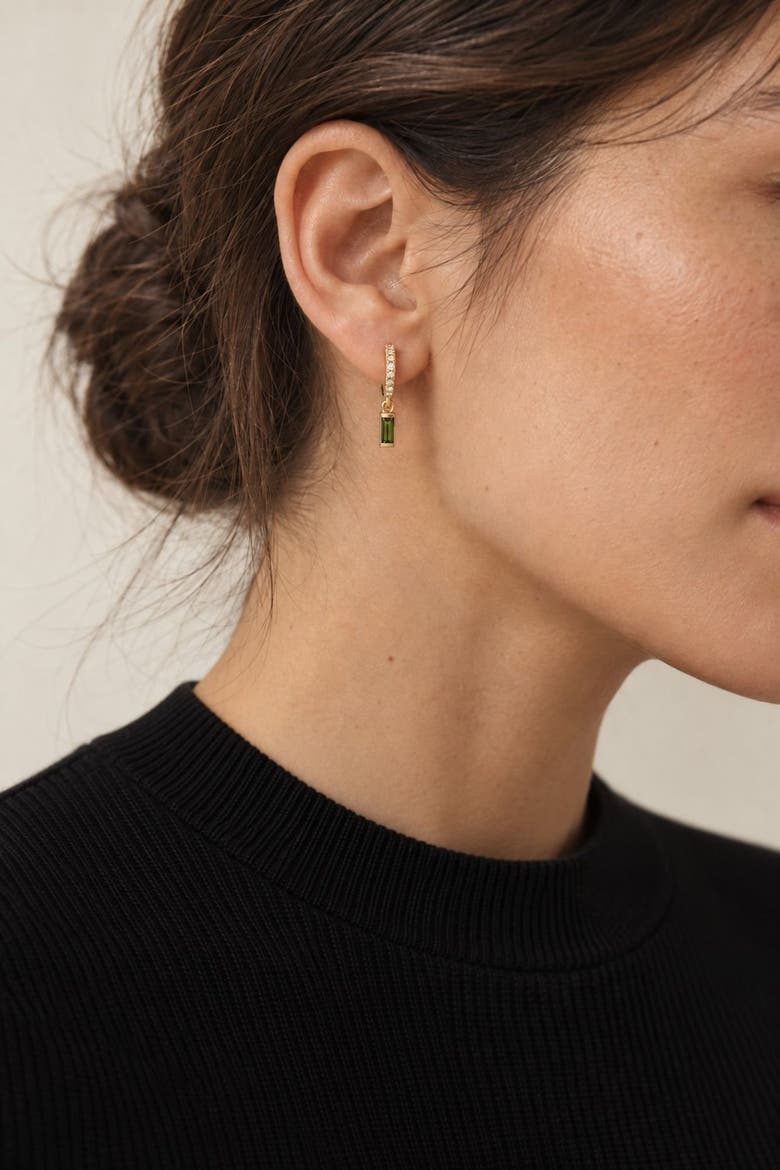 Tourmaline & .08 CT Natural Diamond Hoops in 14K Gold, Alternate, color, Green