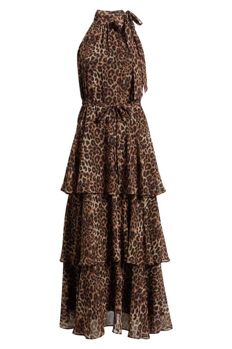 Leopard Print Tiered Maxi Dress, Alternate, color, BROWN BLACK
