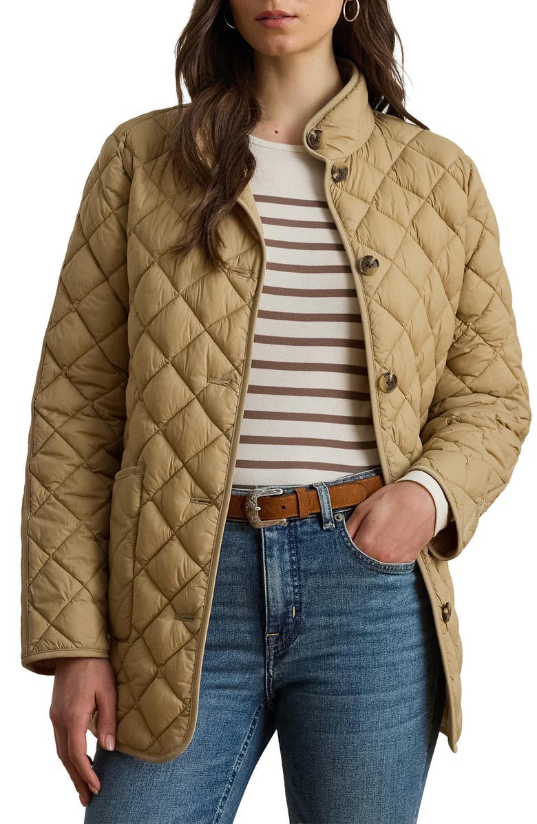 Lauren Ralph Lauren Diamond Quilted Puffer Jacket, Main, color, Birch Tan