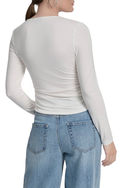 Dkny Jeans Deep V-neck Long Sleeve Ruched Top In White
