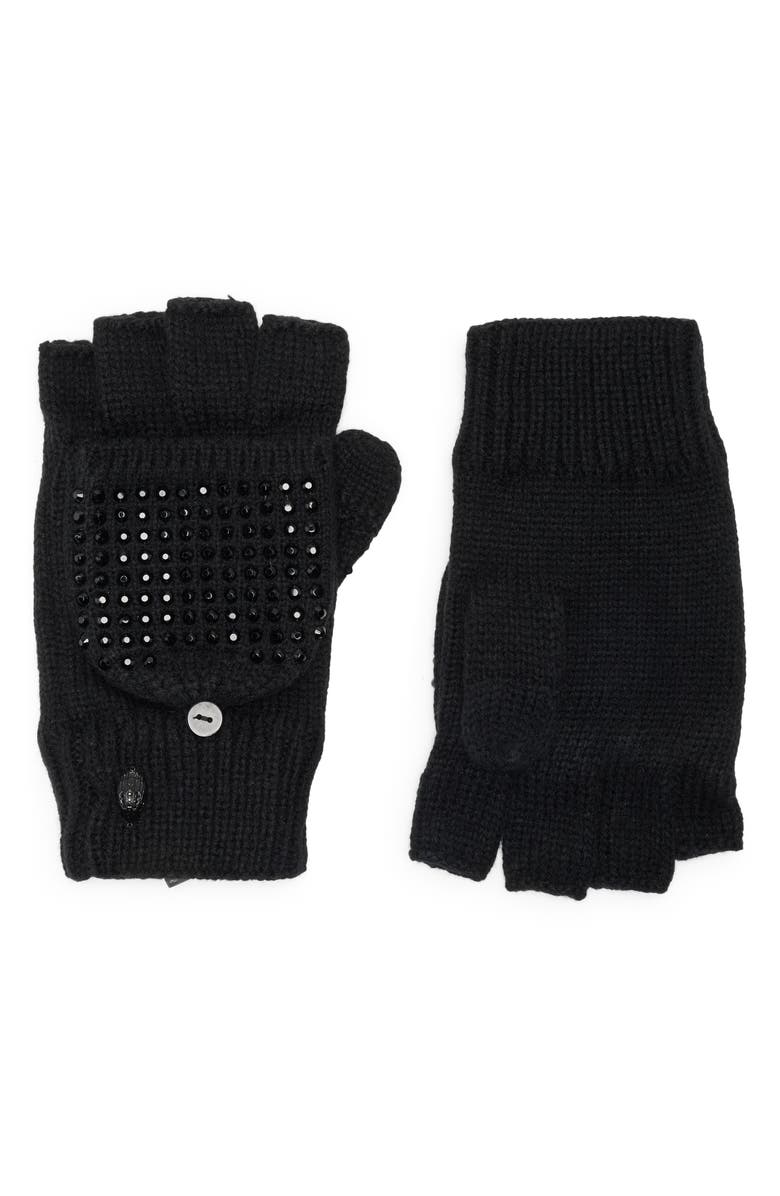 Kurt Geiger London Crystal Eagle Fingerless Gloves, Main, color, Black
