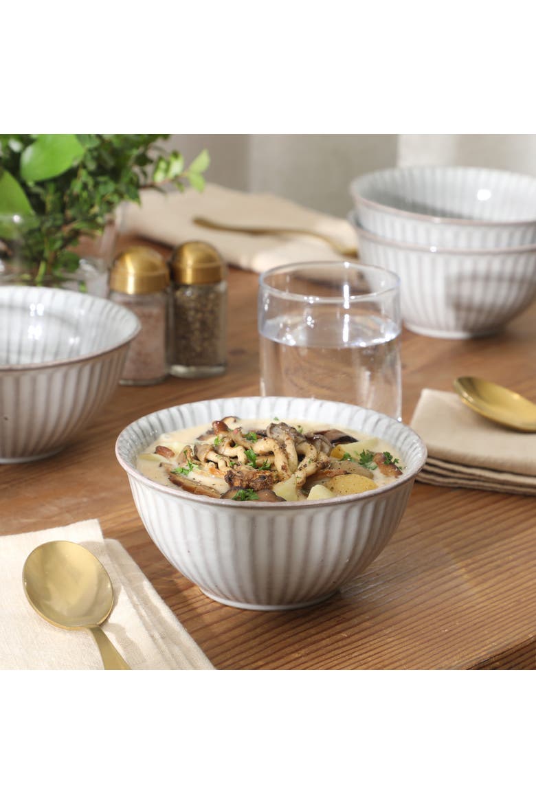 Bistro Linea Cereal Bowls, Stoneware Soup Bowls, Cream Reactive Glaze Ribbed Bowl Set, Alternate, color, Grey