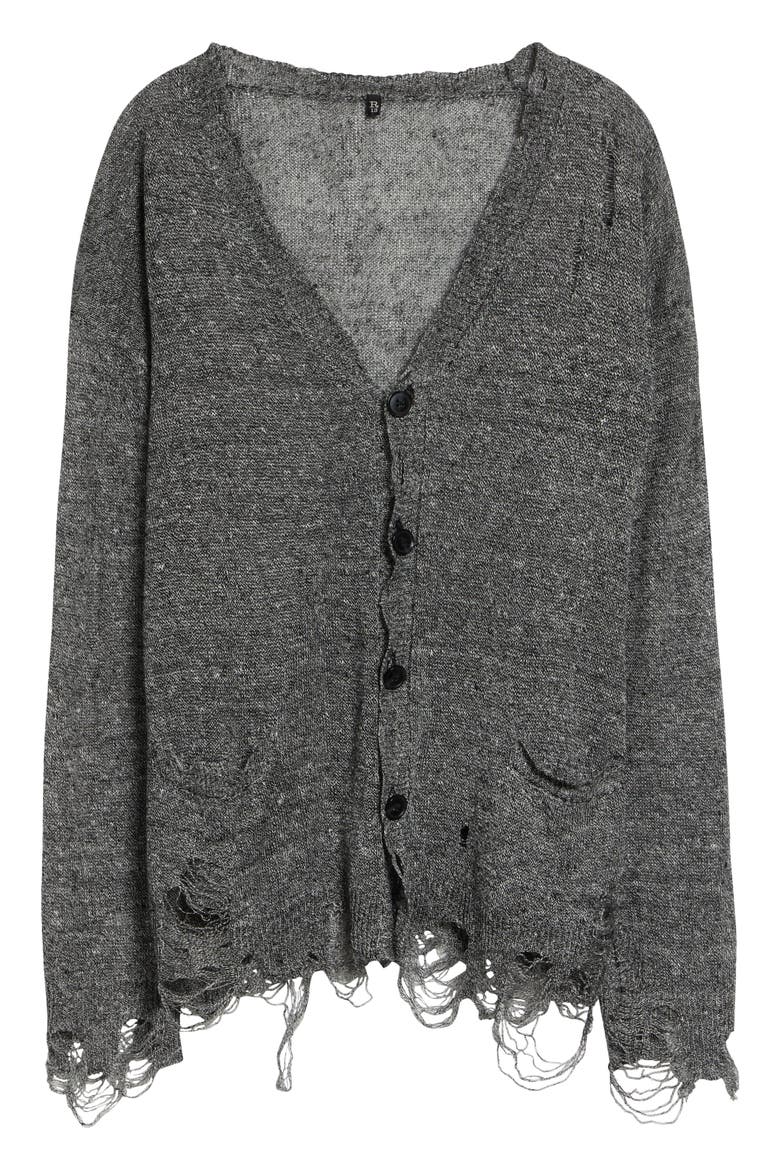 Ripped Linen Cardigan, Alternate, color, BLACK MULTI