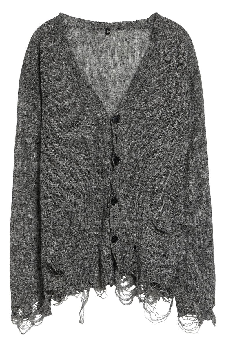 R13 Ripped Linen Cardigan, Alternate, color, Black Multi