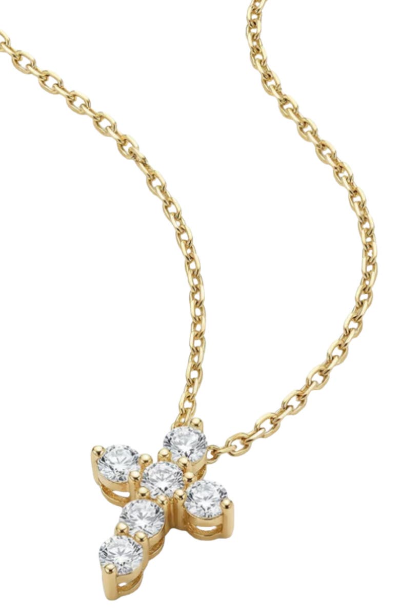 The M Jewelers Mini Bella Pavé Cross Pendant Necklace, Main, color, Gold