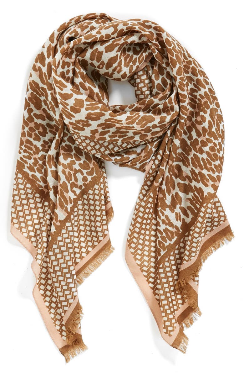 Tory Burch 'Reva - Leopard' Wool Gauze Scarf, Alternate, color,