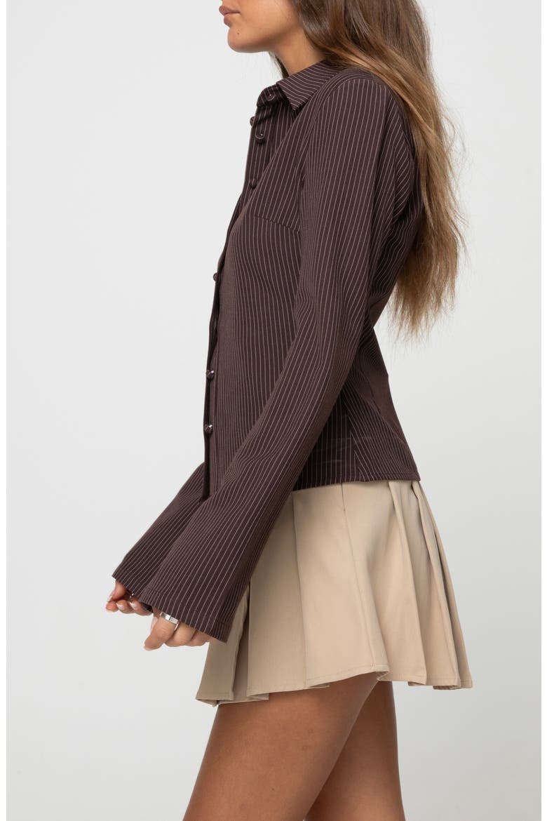 Anni Pinstripe Button-Up Shirt, Alternate, color, BROWN
