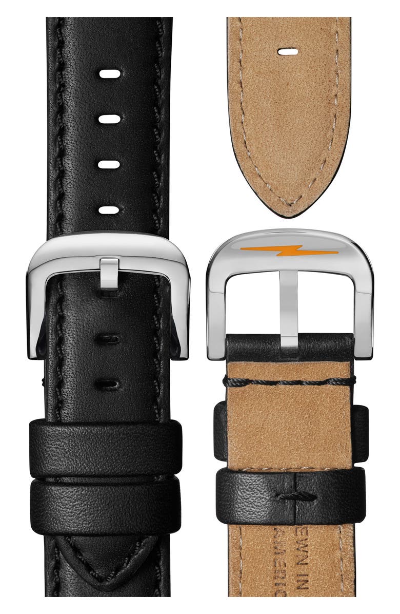 Shinola Canfield Sport Chronograph Leather Strap Watch, 45mm, Alternate, color, Black/ Silver