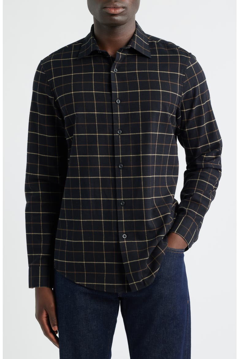 Grid Cotton & Cashmere Button-Up Shirt, Main, color, BLACK ROCK DOUBLE GRID