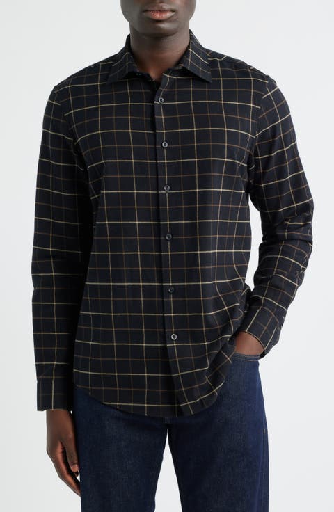Grid Cotton & Cashmere Button-Up Shirt
