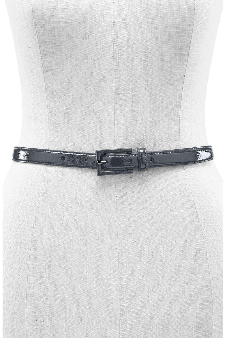 Skinny Patent Belt with Covered Buckle, Main, color, GREY