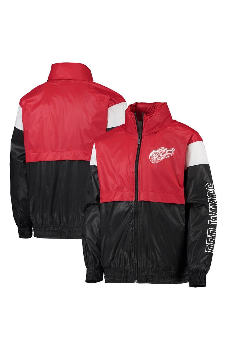 Outerstuff Youth Red/Black Detroit Red Wings Goal Line Full-Zip Hoodie Windbreaker Jacket, Alternate, color, 