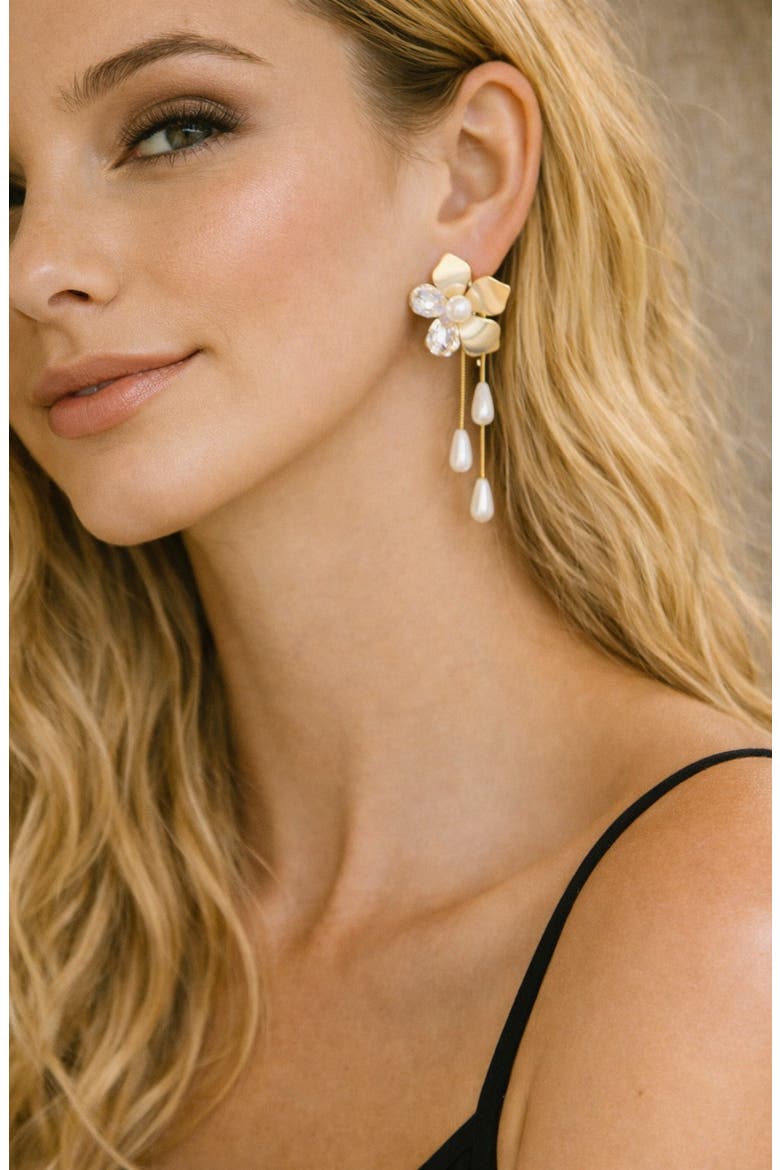 Penelope Flower Drop Earrings, Alternate, color, GOLD