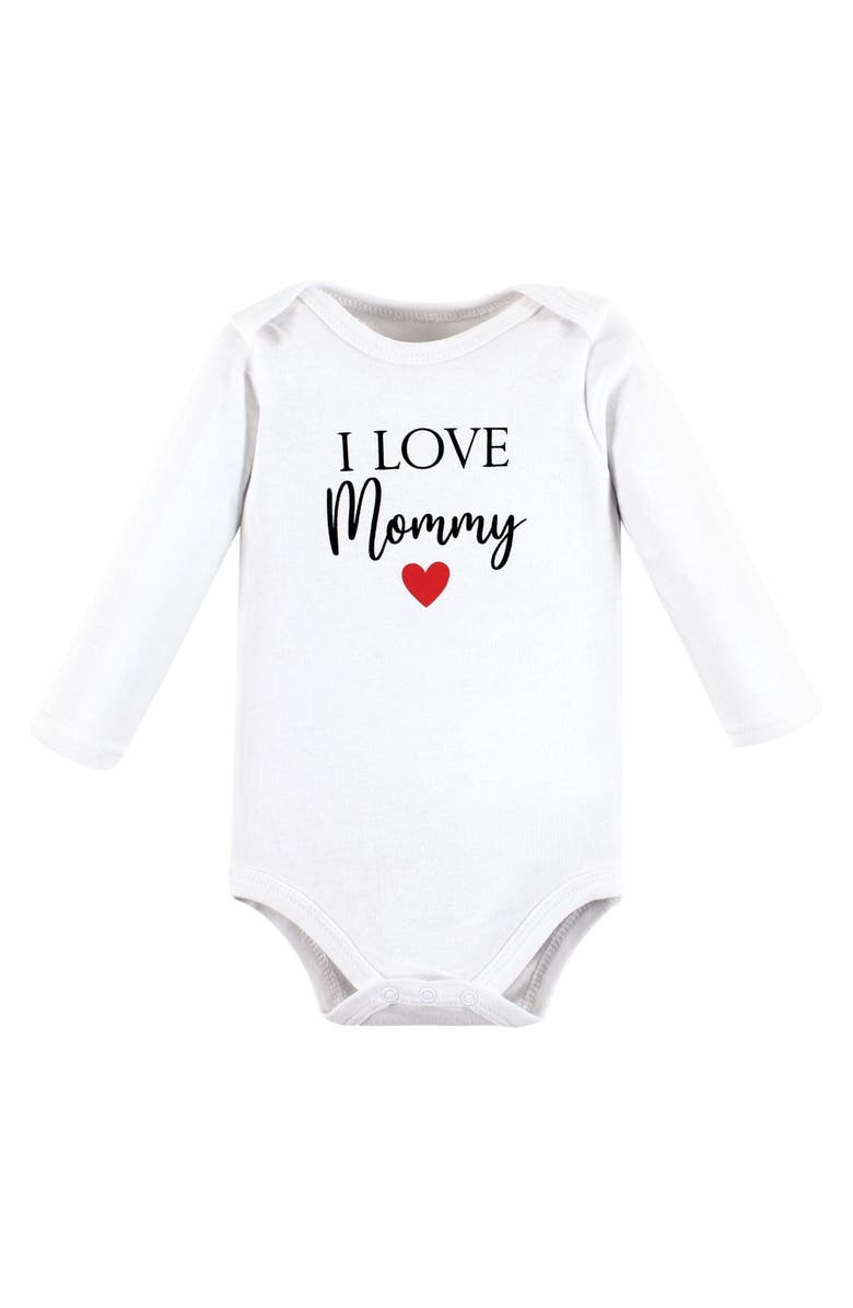Hudson Baby Essential Long-Sleeve Cotton Bodysuit Set, Alternate, color, Girl Mommy Red Black 5-Pack