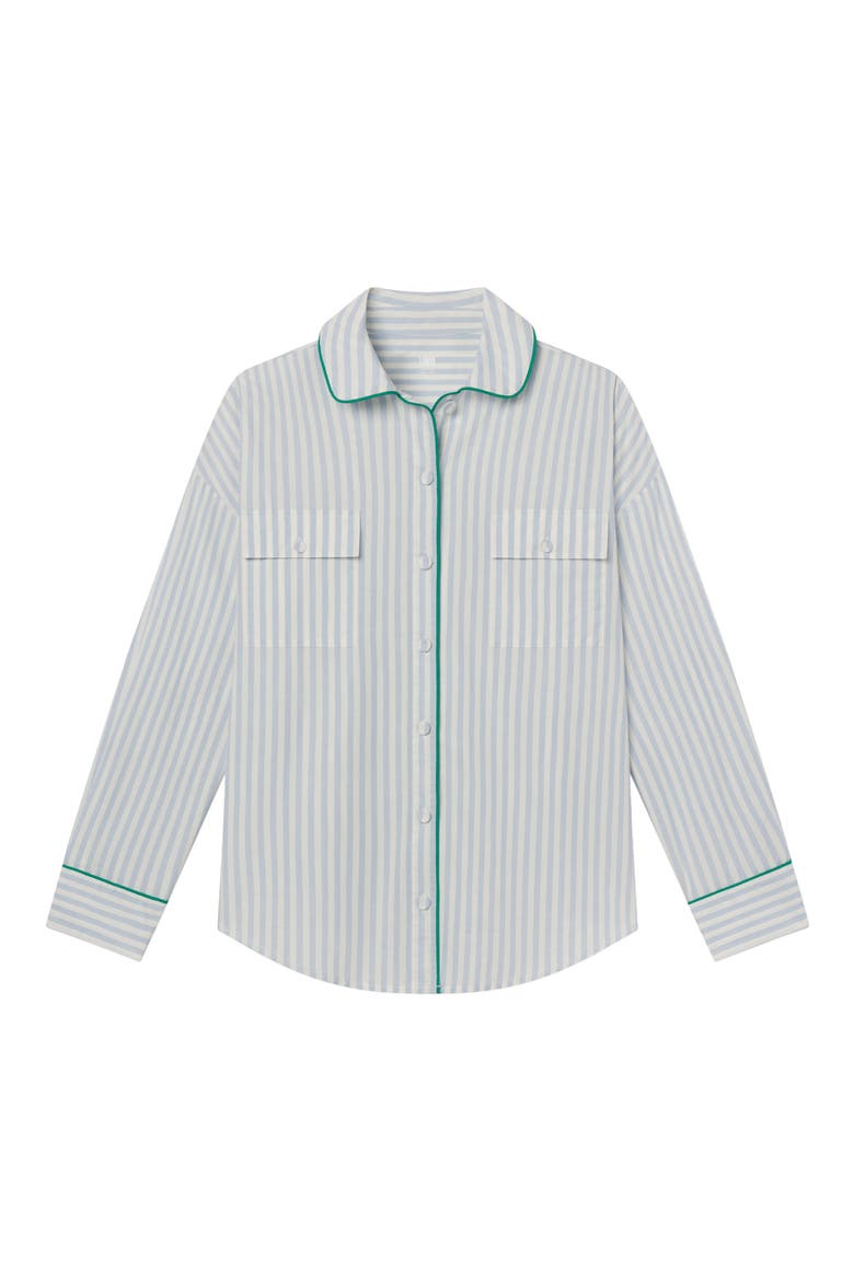 Piped Airy Cotton Button-Up Pajama Shirt, Alternate, color, STILLWATER STRIPE/SPG CLVR