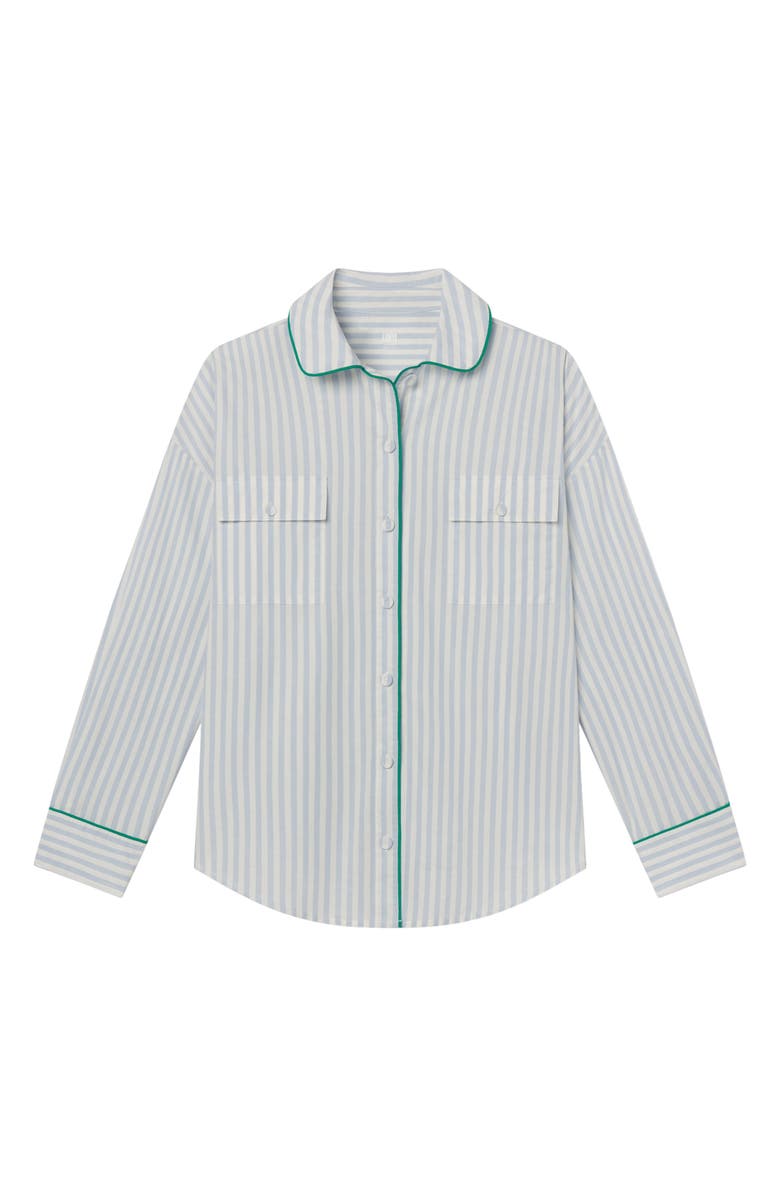 Lunya Piped Airy Cotton Button-Up Pajama Shirt, Alternate, color, Stillwater Stripe/Spg Clvr