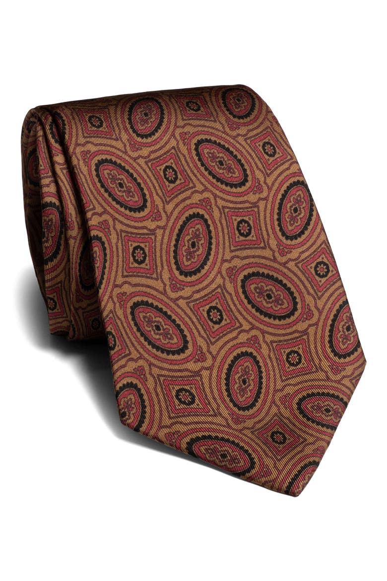 Copps Geometric Silk Tie, Main, color, BARK YELLOW