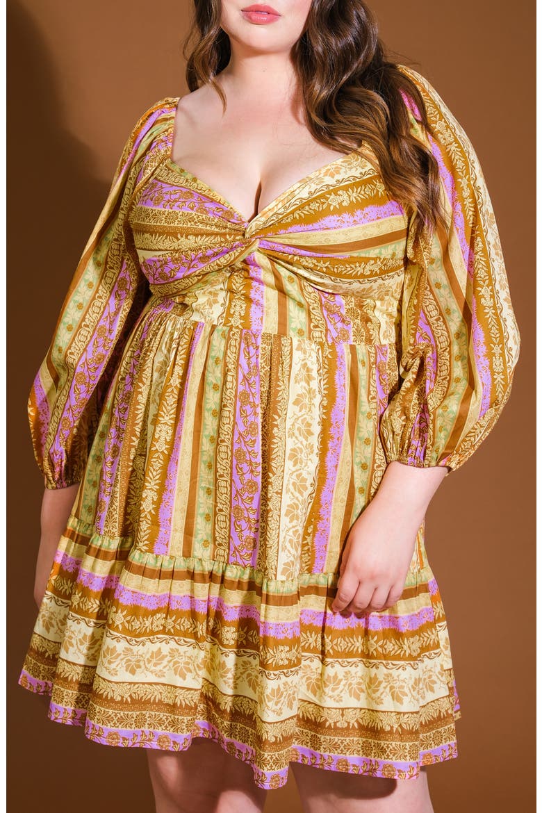 Printed Long Sleeve Minidress, Alternate, color, BROWN LAVENDER