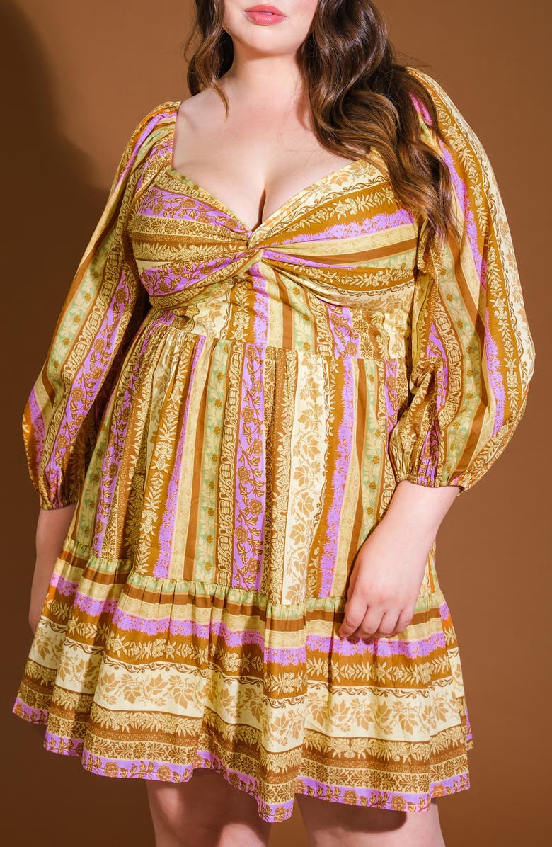 FLYING TOMATO Printed Long Sleeve Minidress, Alternate, color, Brown Lavender