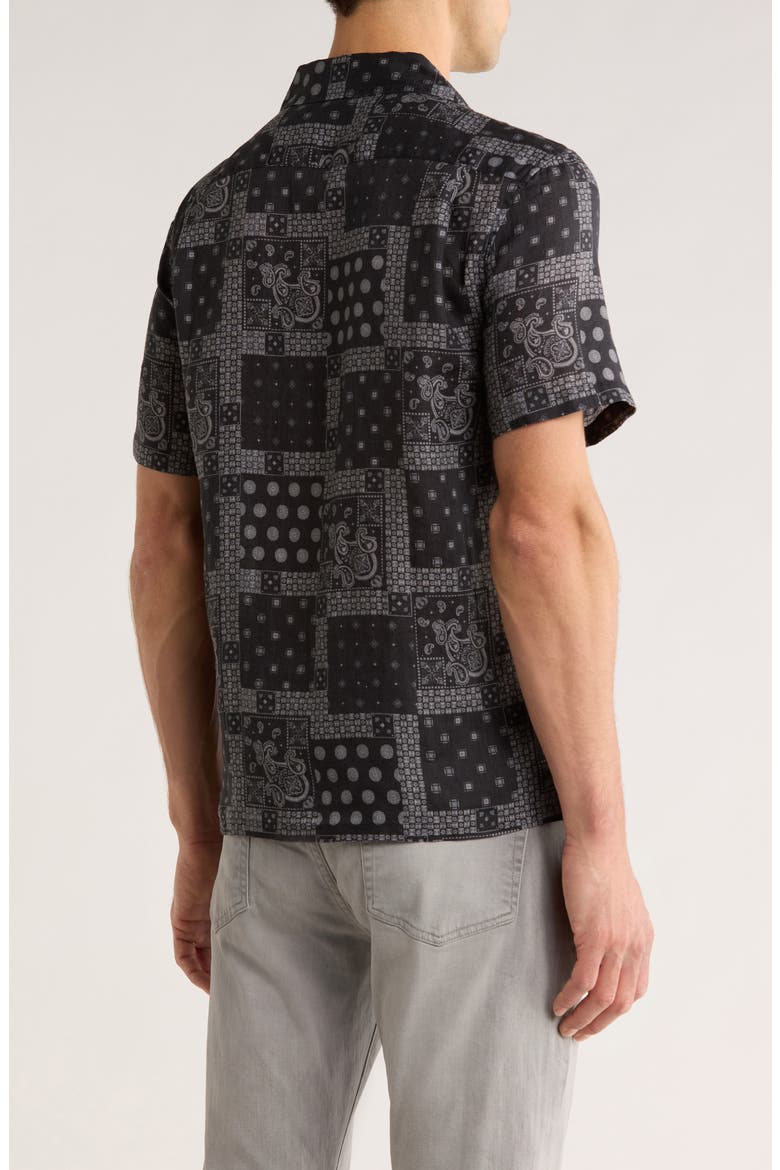Dan Bandana Print Linen Camp Shirt, Alternate, color, BLACK
