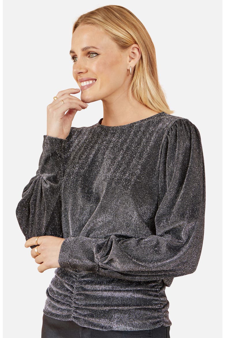 Metallic Stretch Ruched Hem Top, Alternate, color, Black