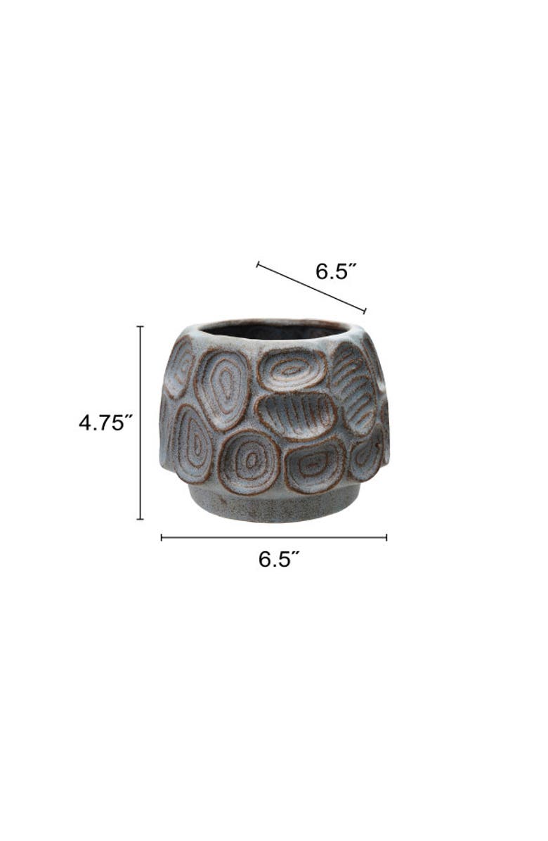 Storied Home Stoneware Planter with Stone Design with Reactive Glaze, Blue, Alternate, color, Blue