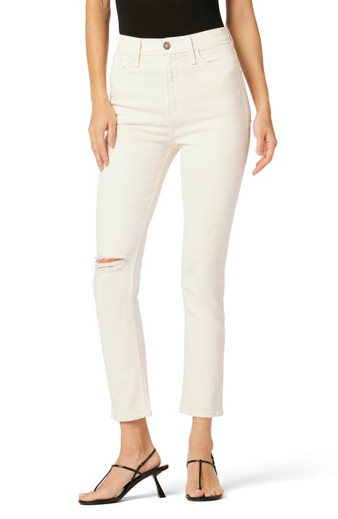 Harlow Ultrahigh Waist Ankle Cigarette Jeans (Destructed Ecru)