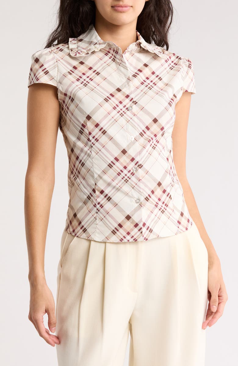 Love By Design Tate Frill Collar Poplin Shirt, Main, color, Bias Plaid