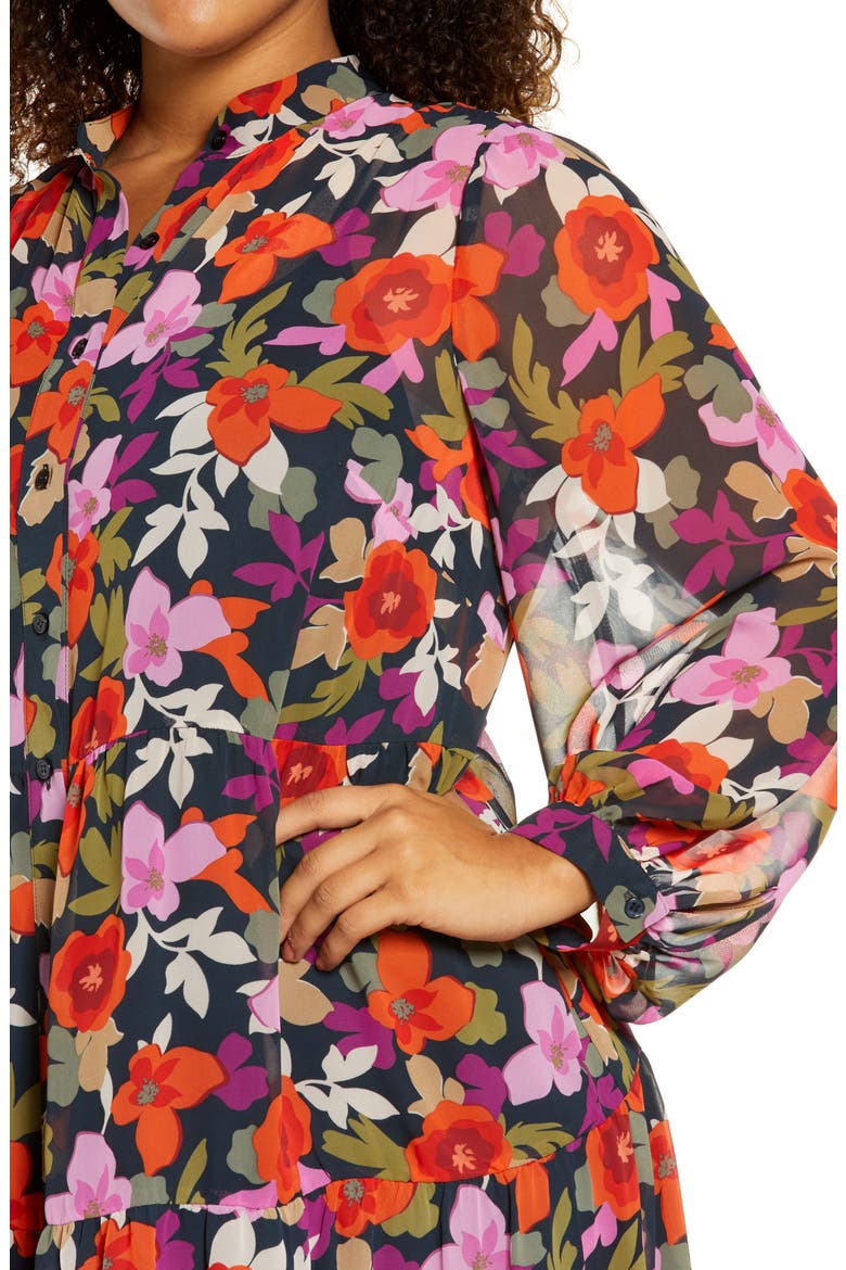 Bold Floral Long Sleeve Shirtdress, Alternate, color, DEEP NAVY/ FLAME