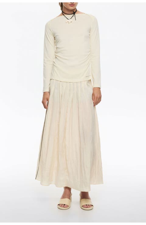 Pleated A-line midi skirt