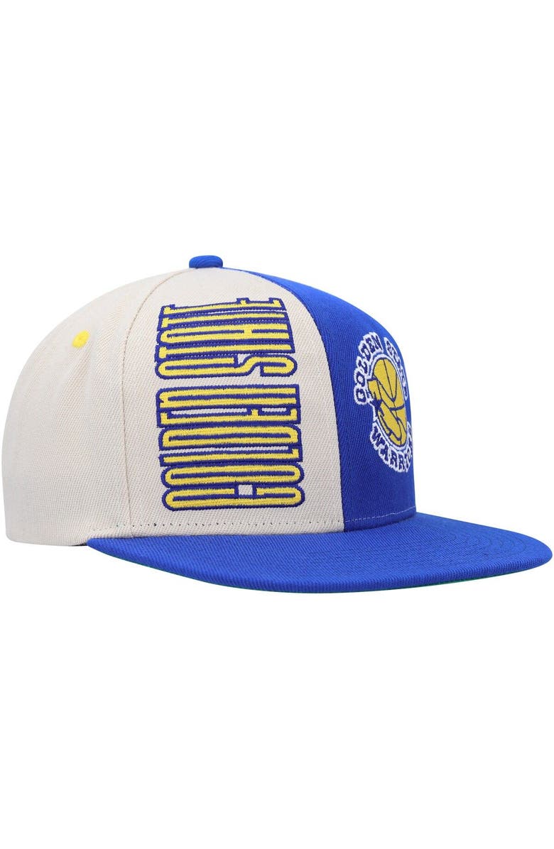 Mitchell & Ness Men's Mitchell & Ness Cream/Royal Golden State Warriors Hardwood Classics Pop Snapback Hat, Alternate, color, 