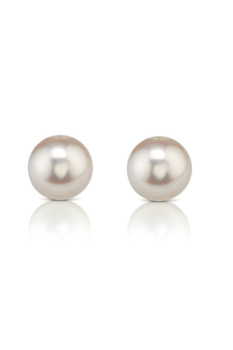 7.0-7.5mm Certified Hanadama Akoya Round Pearl Stud Earrings, Main, color, Yellow Gold