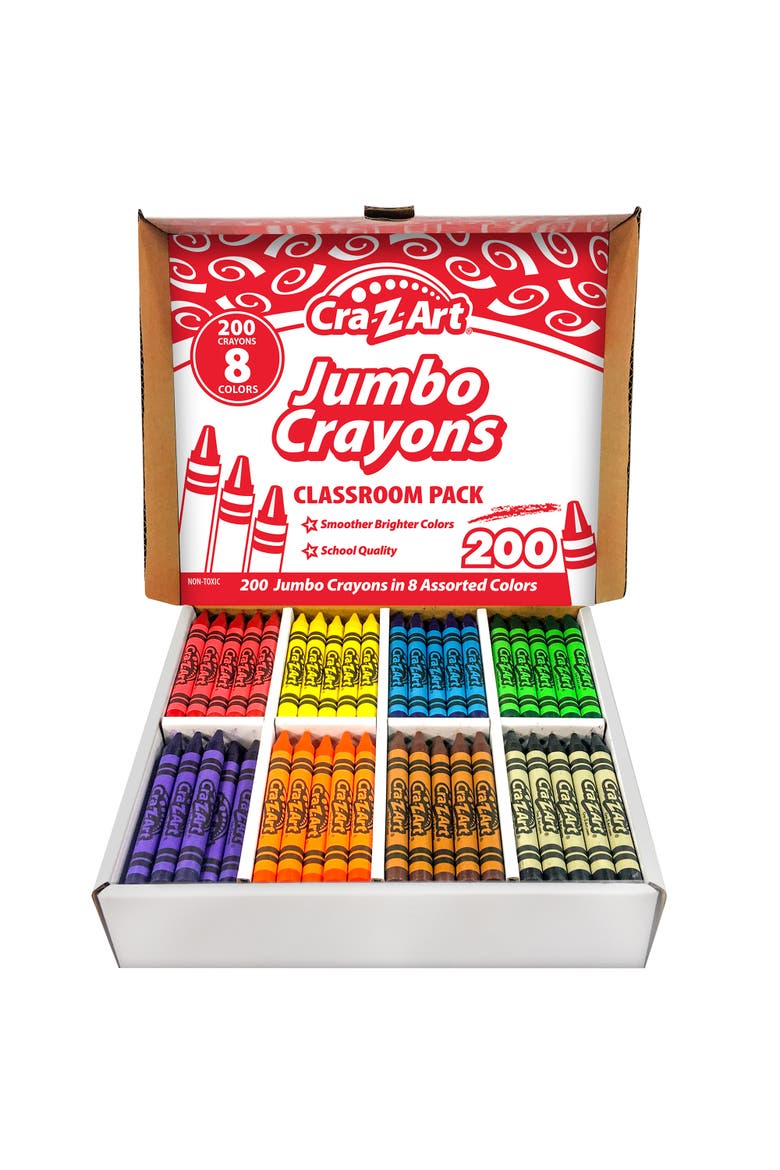 Crazart Classroom Pack Jumbo Crayons 200Pcs, 8 Colors, Toddlers & Kids, Main, color, Multicolored