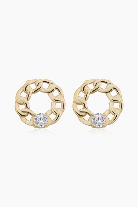 14K Yellow Gold Halo Studs