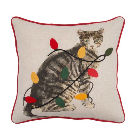 Naughty Kitty with Light Bulbs Piped Lumbar Throw Pillow 18" x 18"